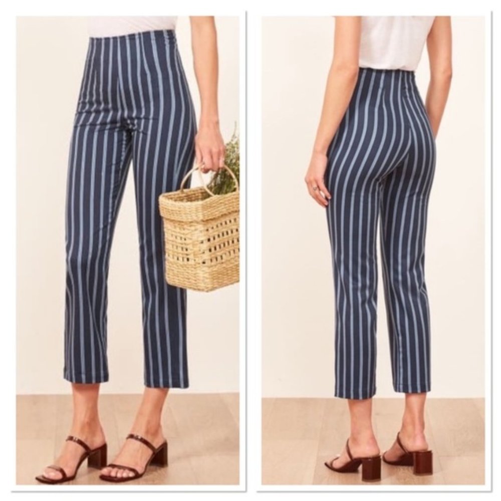 Reformation Navy Striped Marlon Cropped Pants